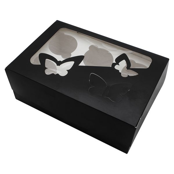 Коробка для капкейків на 6шт Чорна з метеликом (5шт) 660::5 фото