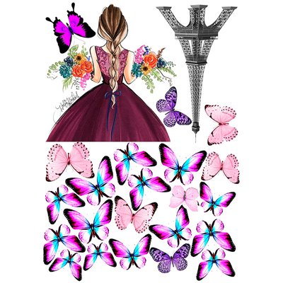 Вафельна картинка Дівчина з метеликами 20х30 027027/pr53 фото