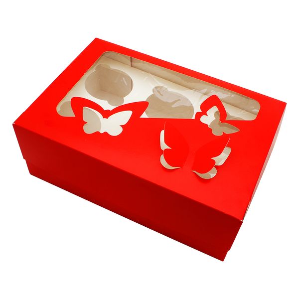 Коробка для капкейків на 6шт Червона з метеликом (5шт) 660::3 фото