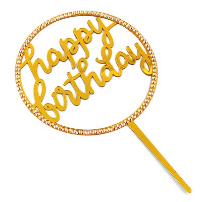 Зеркальный топпер Happy Birthday Круг стразы (золото) 1674 фото