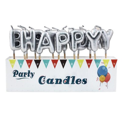 Набор металлизированных свечей Happy Birthday Balloon Серебро, ОПТ 0579опт фото