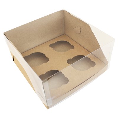 Коробка для 4 капкейков Аквариум 20,4x20,4x11см Крафт (5шт) lp96::1 фото