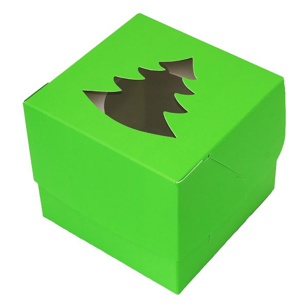 Коробка для капкейков 1шт Зеленая с елочкой (5шт) lp6::6 фото