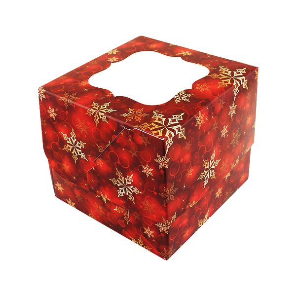 Коробка для капкейків 1шт Новорічна червона зі сніжинками (5шт) lp6::13 фото