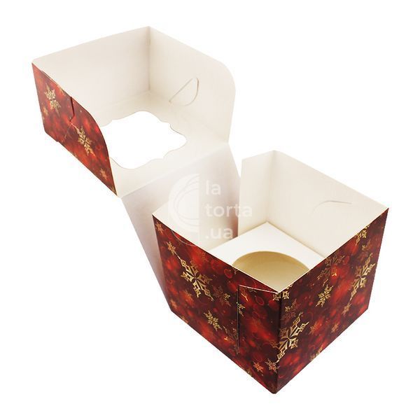 Коробка для капкейків 1шт Новорічна червона зі сніжинками (5шт) lp6::13 фото