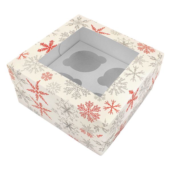 Коробка для капкейков на 4шт с окном Снежинки (5шт) 164::1 фото