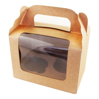 Коробка для капкейків 2шт Крафт (вiкно з ручкою) (5шт) lp100 фото