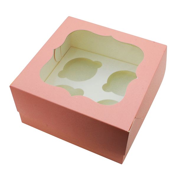 Коробка для капкейків на 4шт Рожева з вікном (5шт) 864::3 фото