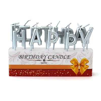 Набір металізованих свічок Happy Birthday (срібло) 38985::2 фото