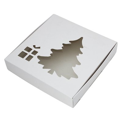 Коробка для пряников 15х15см Белая Елочка с подарком (5шт) 927::16 фото