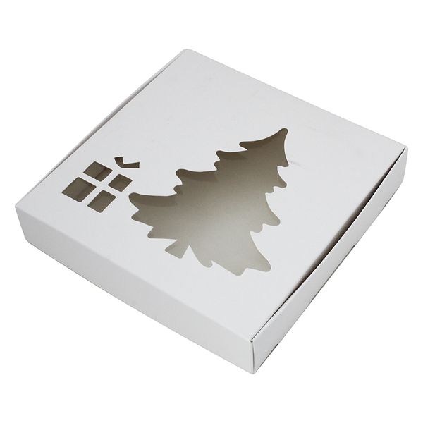 Коробка для пряників 15х15см Біла Ялинка з подарунком (5шт) 927::16 фото