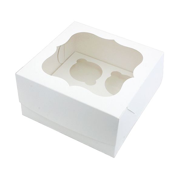 Коробка для капкейков на 4шт Белая с окном (5шт) 864 фото