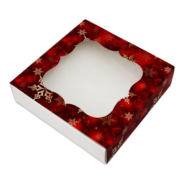 Коробка для пряників 12х12см Новорічна червона зі сніжинками (5шт) 822::1 фото