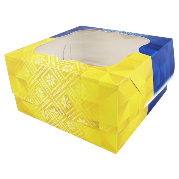 Коробка для капкейков на 4шт Желто-голубая с окном (5шт) 864::10 фото