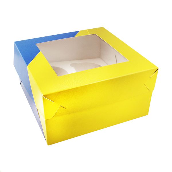 Коробка для капкейков на 4шт Желто-синяя (5шт) 164::3 фото