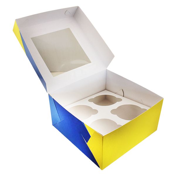 Коробка для капкейков на 4шт Желто-синяя (5шт) 164::3 фото