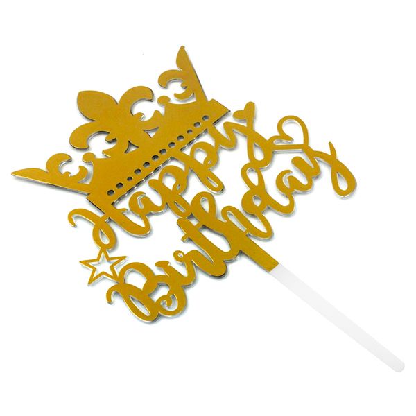 Пластмассовый топпер Happy Birthday Корона (золотой) 1471 фото