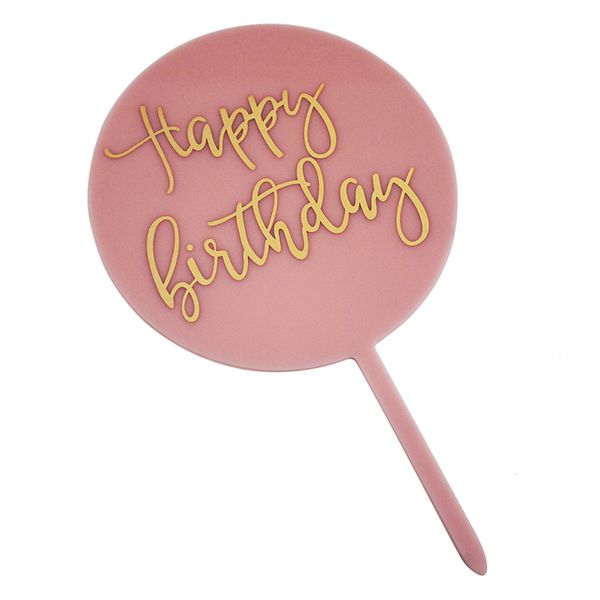 Пластмассовый топпер Happy Birthday Круг (розовый) MR-571::1 фото