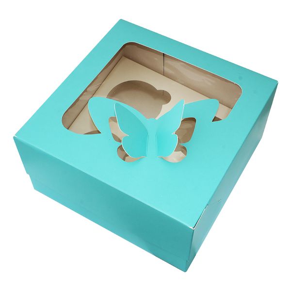 Коробка для капкейків на 4шт Бірюзова з метеликом (5шт) 864/618::1 фото