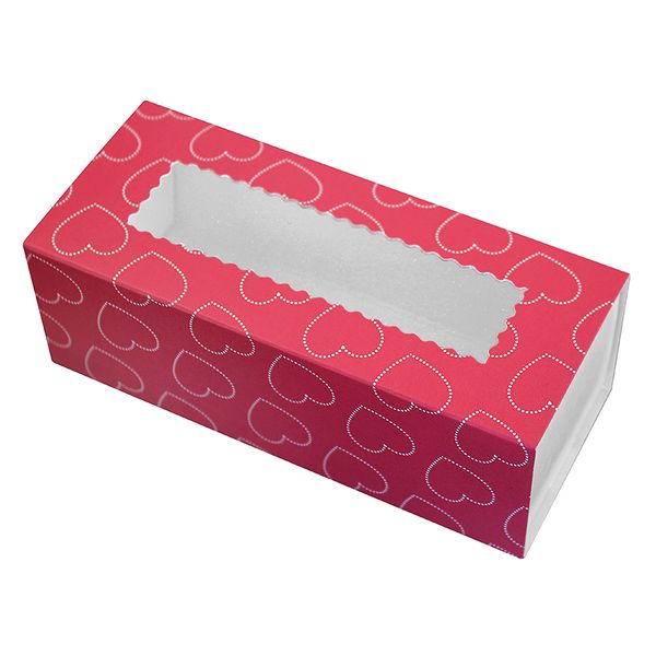 Коробка для макаронс 14х6см Рожева із серцями (5шт) 835::8 фото
