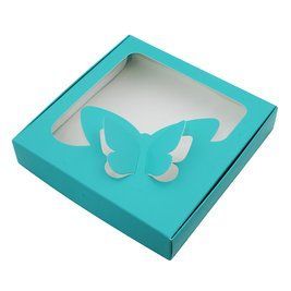 Коробка для пряников 15х15см Бирюзовая с окном Бабочка (5шт) 927::18 фото