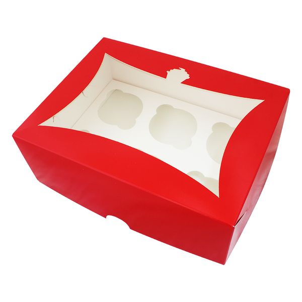 Коробка для капкейков 6шт Красная с окном (5шт) 972 фото