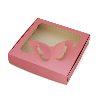 Коробка для пряников 15х15см Розовая с окном Бабочка (5шт) 927::17 фото