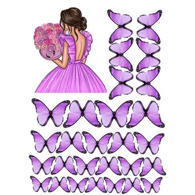Сахарная картинка Девочка с бабочками №2 20х30 028028/pr59 фото