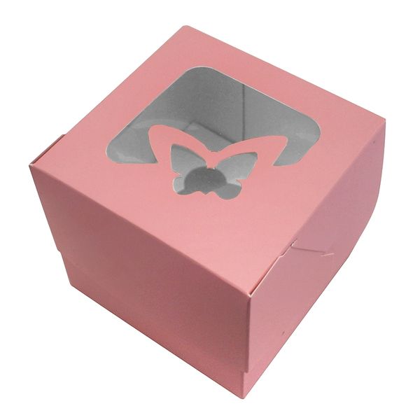 Коробка для капкейків 1шт Пудрова з метеликом (5шт) lp6 фото