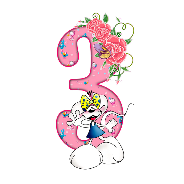 Вафельна картинка Цифра 3 Мишка з трояндами 7х14 wk233 фото