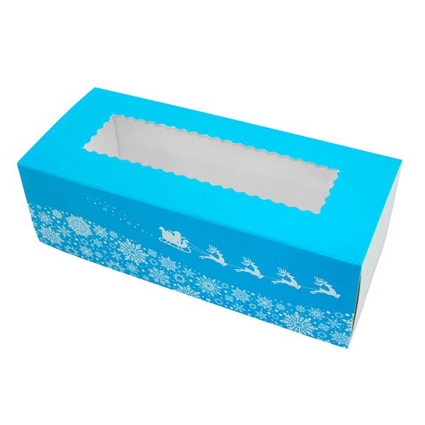 Коробка для макаронс 14х6см Новогодняя голубая (5шт) 835::6 фото