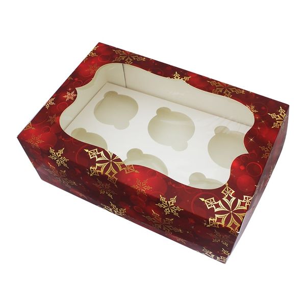 Коробка для капкейков на 6шт Новогодняя красная (5шт) 972::6 фото