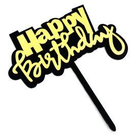 Пластмассовый топпер Happy Birthday (черный с золотом) 2336 фото