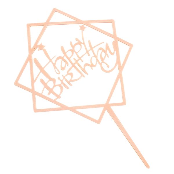 Пластмасовий топер Happy Birthday квадрат (рожевий) 1225 фото