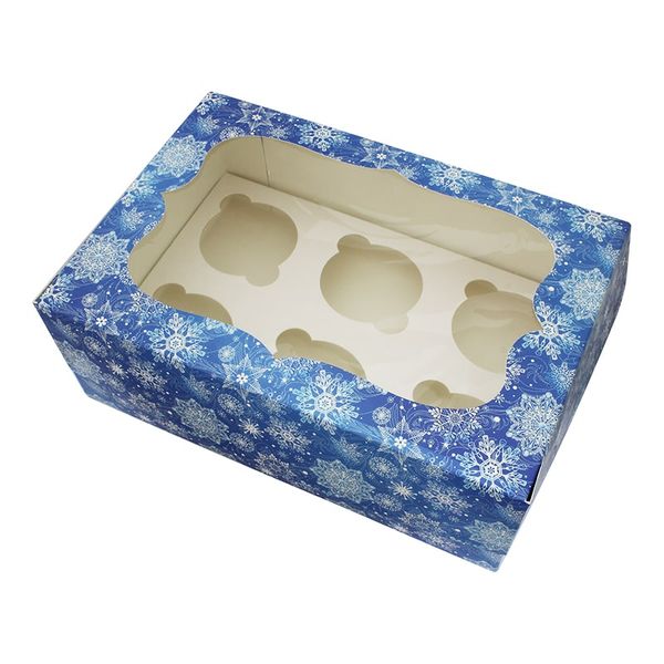 Коробка для капкейков на 6шт Новогодняя синяя (5шт) 972::7 фото