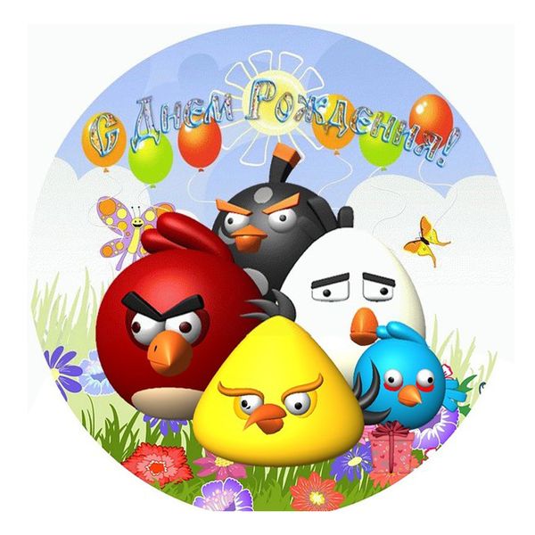Вафельна картинка Angry Birds на галявині 20х20 wk306 фото