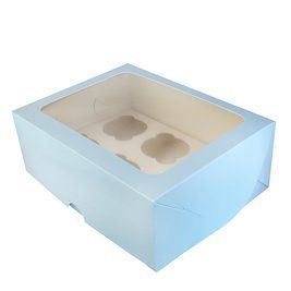 Коробка для капкейков на 6шт Голубая с прямоугольным окном (5шт) 972::31 фото