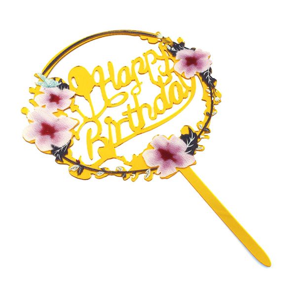 Зеркальный топпер Happy Birthday Цветочный венок 11 (золото) 1415::10 фото