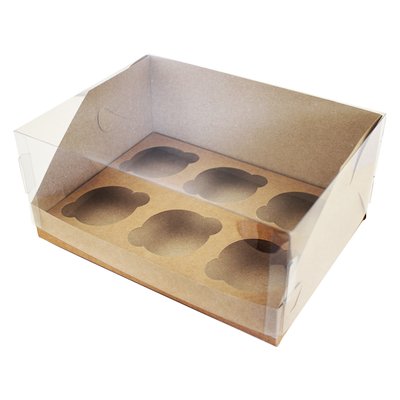 Коробка для 6 капкейков Аквариум 24,5х18,5х11,5см Крафт (5шт) lp95::1 фото