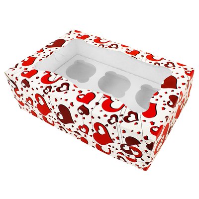 Коробка для капкейков 6шт Нити сердец (5шт) 972::18 фото