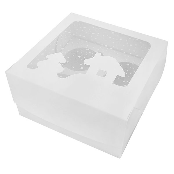 Коробка для капкейков на 4шт Новогодняя белая (5шт) 864::9 фото