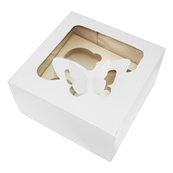 Коробка для капкейков на 4шт Белая/Молочная с бабочкой (5шт) 864::4 фото