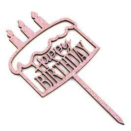 Деревянный топпер с блестками Happy Birthday Торт со свечами 1511 фото